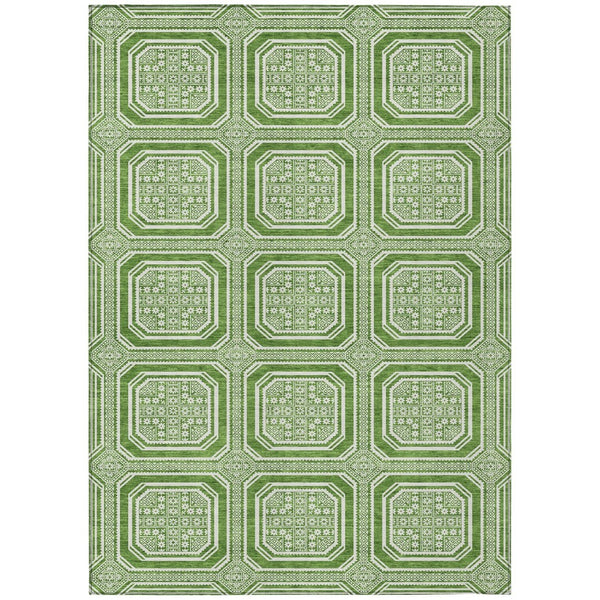 HomeRoots 5' Green and Ivory Geometric Area Rug - Durable, Washable, Stylish for Indoor and Outdoor Spaces 10' X 14' 610810