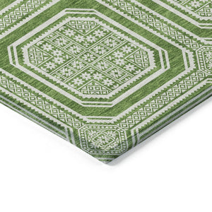HomeRoots 5' Green and Ivory Geometric Area Rug - Durable, Washable, Stylish for Indoor and Outdoor Spaces 10' X 14' 610810