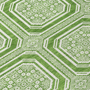 HomeRoots 5' Green and Ivory Geometric Area Rug - Durable, Washable, Stylish for Indoor and Outdoor Spaces 10' X 14' 610810