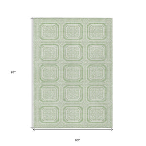 HomeRoots 5' Mint Green and Ivory Geometric Area Rug - Stylish, Washable, Durable for Indoor and Outdoor Spaces 5' X 8' 610830