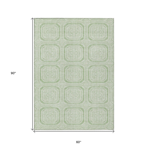HomeRoots 5' Mint Green and Ivory Geometric Area Rug - Stylish, Washable, Durable for Indoor and Outdoor Spaces 5' X 8' 610830
