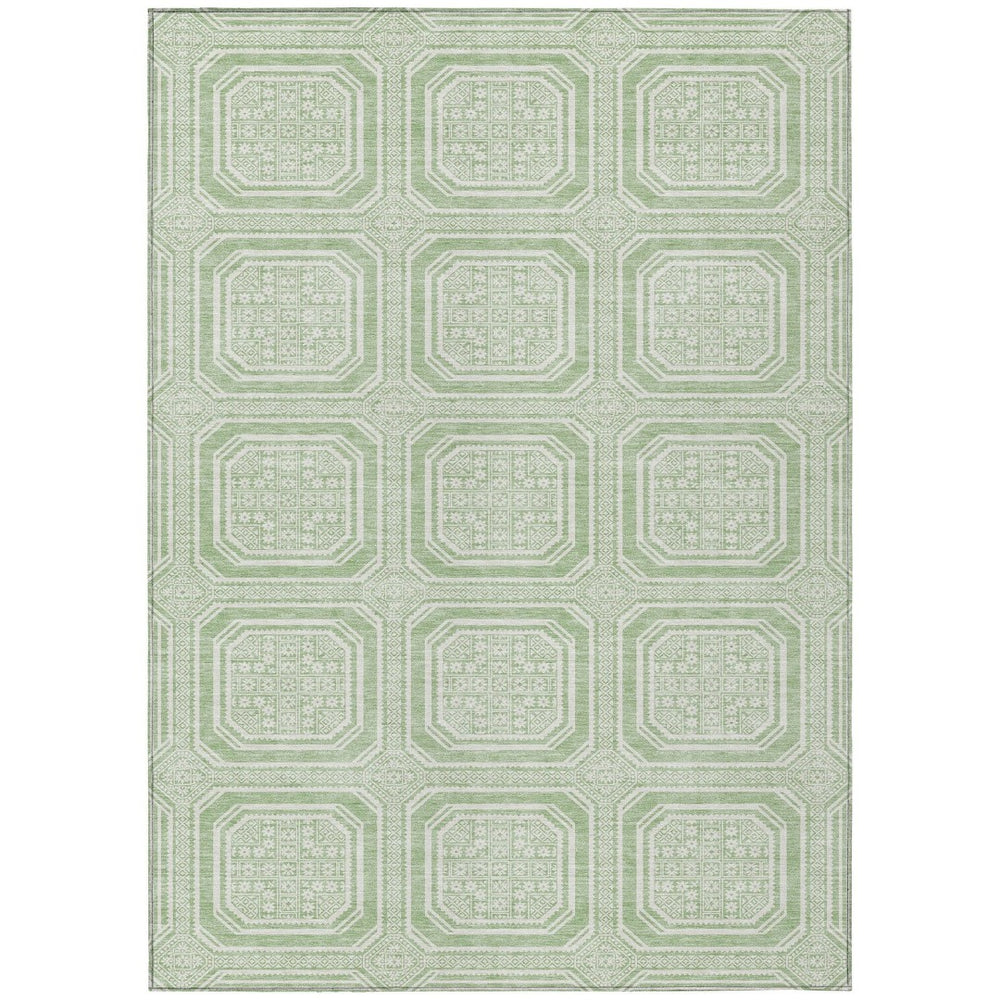 HomeRoots 5' Mint Green and Ivory Geometric Area Rug - Stylish, Washable, Durable for Indoor and Outdoor Spaces 5' X 8' 610830