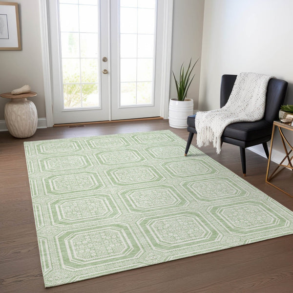 HomeRoots 5' Mint Green and Ivory Geometric Area Rug - Stylish, Washable, Durable for Indoor and Outdoor Spaces 5' X 8' 610830