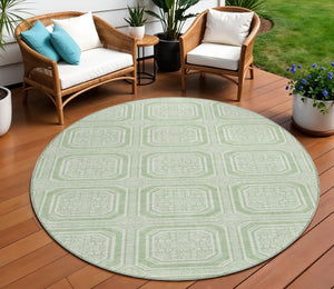 HomeRoots 5' Mint Green and Ivory Geometric Area Rug - Stylish, Washable, Durable for Indoor and Outdoor Spaces 8' Round 610831