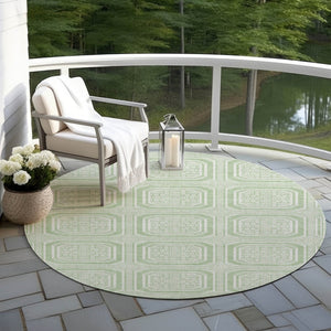 HomeRoots 5' Mint Green and Ivory Geometric Area Rug - Stylish, Washable, Durable for Indoor and Outdoor Spaces 8' Round 610831