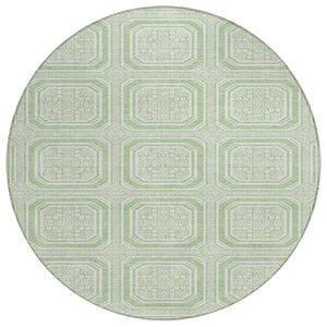 HomeRoots 5' Mint Green and Ivory Geometric Area Rug - Stylish, Washable, Durable for Indoor and Outdoor Spaces 8' Round 610831