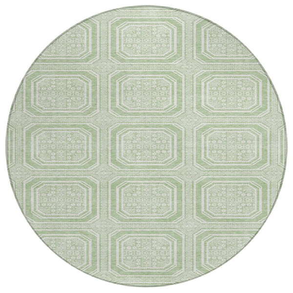 HomeRoots 5' Mint Green and Ivory Geometric Area Rug - Stylish, Washable, Durable for Indoor and Outdoor Spaces 8' Round 610831