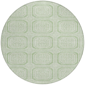 HomeRoots 5' Mint Green and Ivory Geometric Area Rug - Stylish, Washable, Durable for Indoor and Outdoor Spaces 8' Round 610831