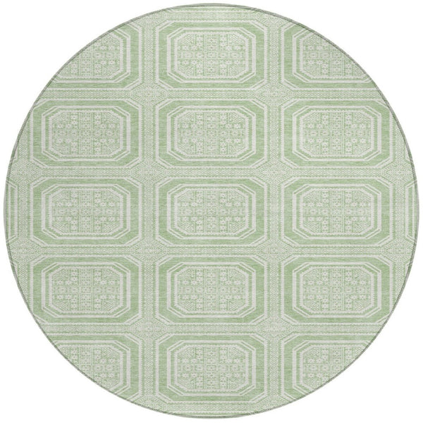 HomeRoots 5' Mint Green and Ivory Geometric Area Rug - Stylish, Washable, Durable for Indoor and Outdoor Spaces 8' Round 610831