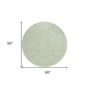 HomeRoots 5' Mint Green and Ivory Geometric Area Rug - Stylish, Washable, Durable for Indoor and Outdoor Spaces 8' Round 610831