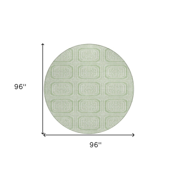 HomeRoots 5' Mint Green and Ivory Geometric Area Rug - Stylish, Washable, Durable for Indoor and Outdoor Spaces 8' Round 610831