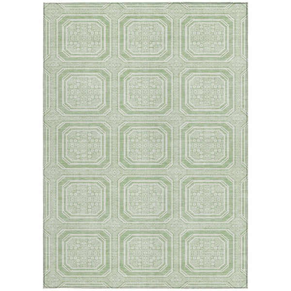 HomeRoots 5' Mint Green and Ivory Geometric Area Rug - Stylish, Washable, Durable for Indoor and Outdoor Spaces 8' X 10' 610832