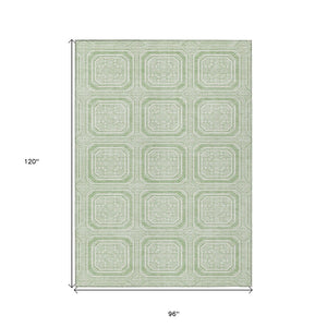 HomeRoots 5' Mint Green and Ivory Geometric Area Rug - Stylish, Washable, Durable for Indoor and Outdoor Spaces 8' X 10' 610832