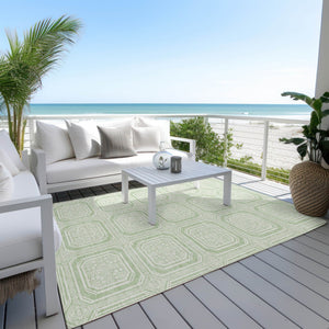 HomeRoots 5' Mint Green and Ivory Geometric Area Rug - Stylish, Washable, Durable for Indoor and Outdoor Spaces 8' X 10' 610832