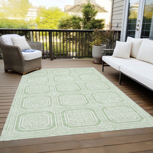 HomeRoots 5' Mint Green and Ivory Geometric Area Rug - Stylish, Washable, Durable for Indoor and Outdoor Spaces 8' X 10' 610832
