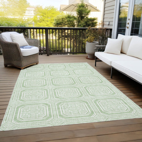 HomeRoots 5' Mint Green and Ivory Geometric Area Rug - Stylish, Washable, Durable for Indoor and Outdoor Spaces 8' X 10' 610832