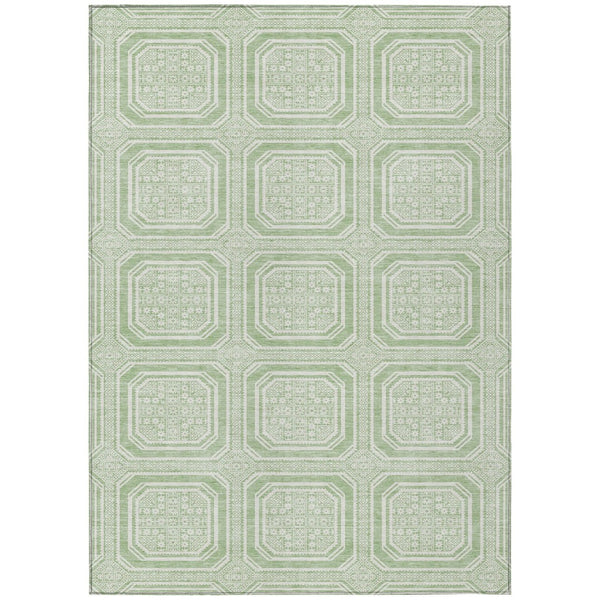 HomeRoots 5' Mint Green and Ivory Geometric Area Rug - Stylish, Washable, Durable for Indoor and Outdoor Spaces 9' X 12' 610833