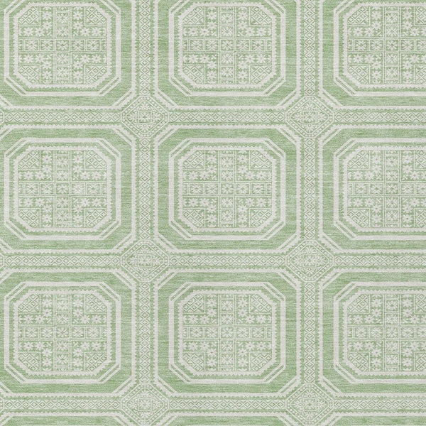 HomeRoots 5' Mint Green and Ivory Geometric Area Rug - Stylish, Washable, Durable for Indoor and Outdoor Spaces 9' X 12' 610833