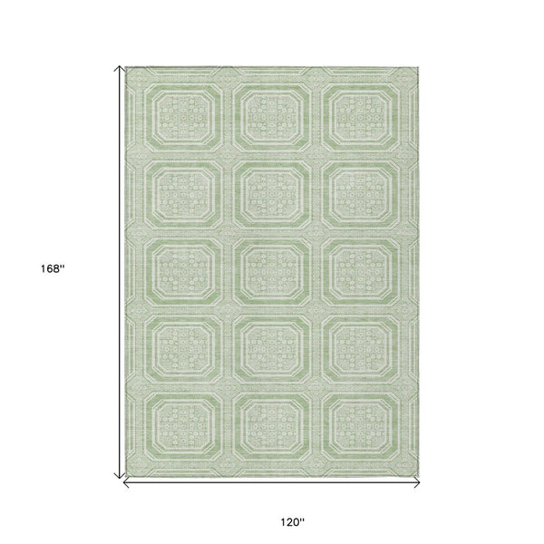 HomeRoots 5' Mint Green and Ivory Geometric Area Rug - Stylish, Washable, Durable for Indoor and Outdoor Spaces 10' X 14' 610834