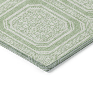HomeRoots 5' Mint Green and Ivory Geometric Area Rug - Stylish, Washable, Durable for Indoor and Outdoor Spaces 10' X 14' 610834