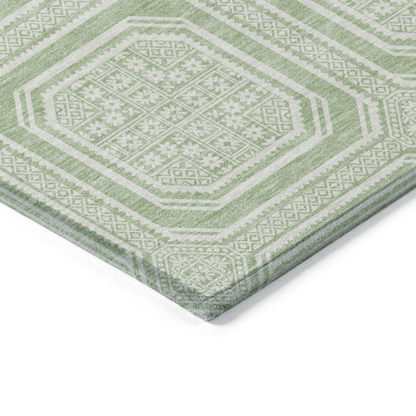 HomeRoots 5' Mint Green and Ivory Geometric Area Rug - Stylish, Washable, Durable for Indoor and Outdoor Spaces 10' X 14' 610834