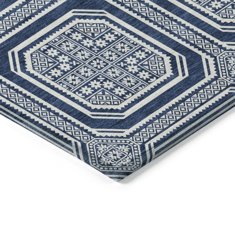 HomeRoots Geometric Polyester Area Rug Washable Indoor Outdoor Stain Resistant Low Pile Modern Accent 9' x 12' 610839