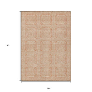 HomeRoots 5' Peach and Beige Geometric Area Rug - Durable, Washable Indoor/Outdoor Design for Modern Spaces 5' X 8' 610842
