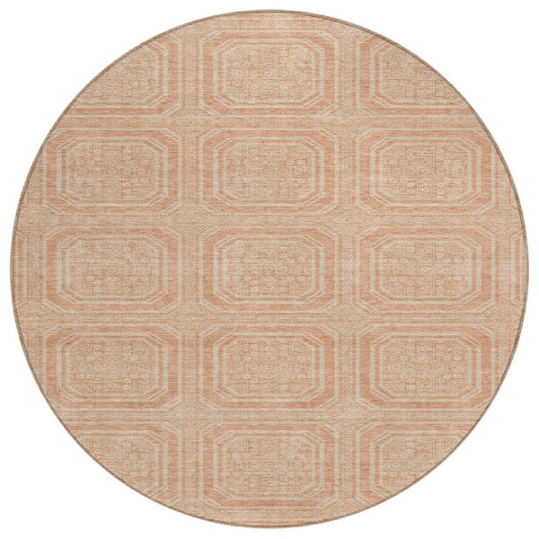 HomeRoots 5' Peach and Beige Geometric Area Rug - Durable, Washable Indoor/Outdoor Design for Modern Spaces 8' Round 610843