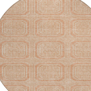 HomeRoots 5' Peach and Beige Geometric Area Rug - Durable, Washable Indoor/Outdoor Design for Modern Spaces 8' Round 610843