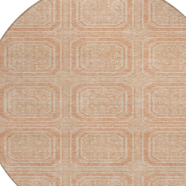HomeRoots 5' Peach and Beige Geometric Area Rug - Durable, Washable Indoor/Outdoor Design for Modern Spaces 8' Round 610843