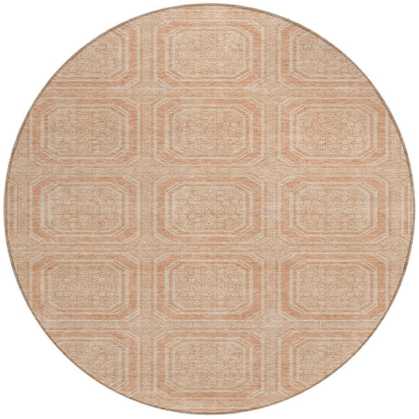 HomeRoots 5' Peach and Beige Geometric Area Rug - Durable, Washable Indoor/Outdoor Design for Modern Spaces 8' Round 610843