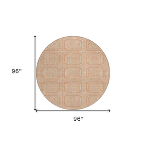 HomeRoots 5' Peach and Beige Geometric Area Rug - Durable, Washable Indoor/Outdoor Design for Modern Spaces 8' Round 610843