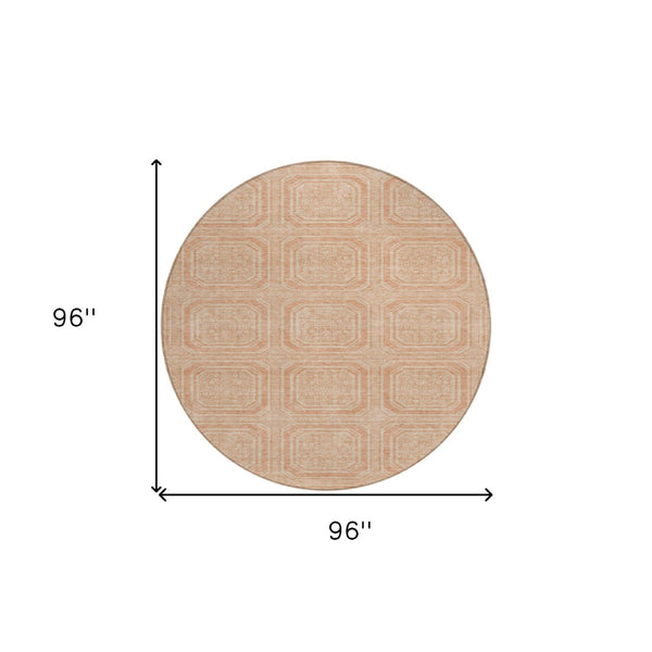 HomeRoots 5' Peach and Beige Geometric Area Rug - Durable, Washable Indoor/Outdoor Design for Modern Spaces 8' Round 610843