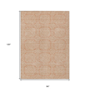 HomeRoots 5' Peach and Beige Geometric Area Rug - Durable, Washable Indoor/Outdoor Design for Modern Spaces 8' X 10' 610844