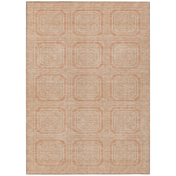 HomeRoots 5' Peach and Beige Geometric Area Rug - Durable, Washable Indoor/Outdoor Design for Modern Spaces 8' X 10' 610844