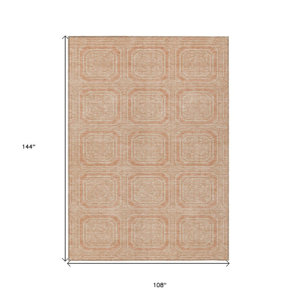 HomeRoots 5' Peach and Beige Geometric Area Rug - Durable, Washable Indoor/Outdoor Design for Modern Spaces 9' X 12' 610845