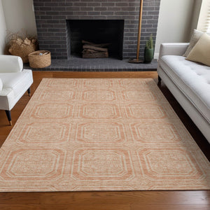 HomeRoots 5' Peach and Beige Geometric Area Rug - Durable, Washable Indoor/Outdoor Design for Modern Spaces 9' X 12' 610845