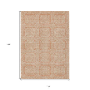 HomeRoots 5' Peach and Beige Geometric Area Rug - Durable, Washable Indoor/Outdoor Design for Modern Spaces 10' X 14' 610846