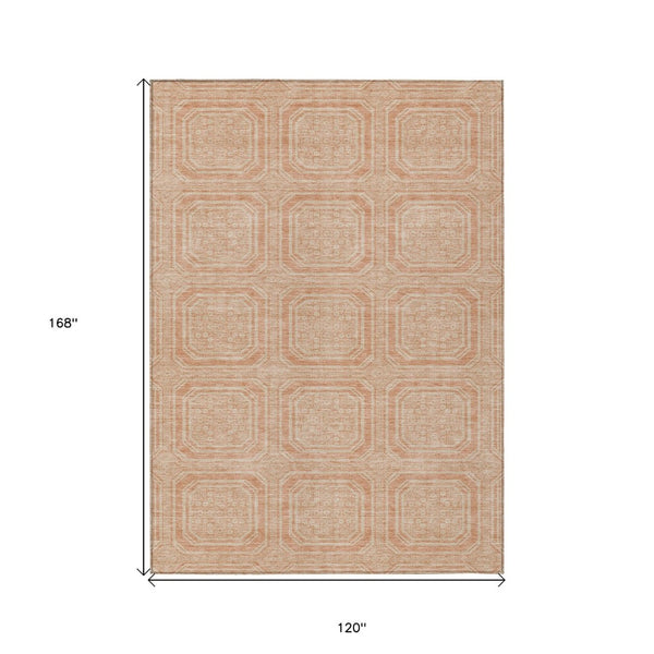 HomeRoots 5' Peach and Beige Geometric Area Rug - Durable, Washable Indoor/Outdoor Design for Modern Spaces 10' X 14' 610846