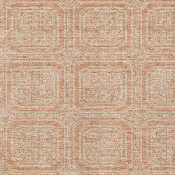 HomeRoots 5' Peach and Beige Geometric Area Rug - Durable, Washable Indoor/Outdoor Design for Modern Spaces 10' X 14' 610846