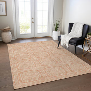 HomeRoots 5' Peach and Beige Geometric Area Rug - Durable, Washable Indoor/Outdoor Design for Modern Spaces 10' X 14' 610846