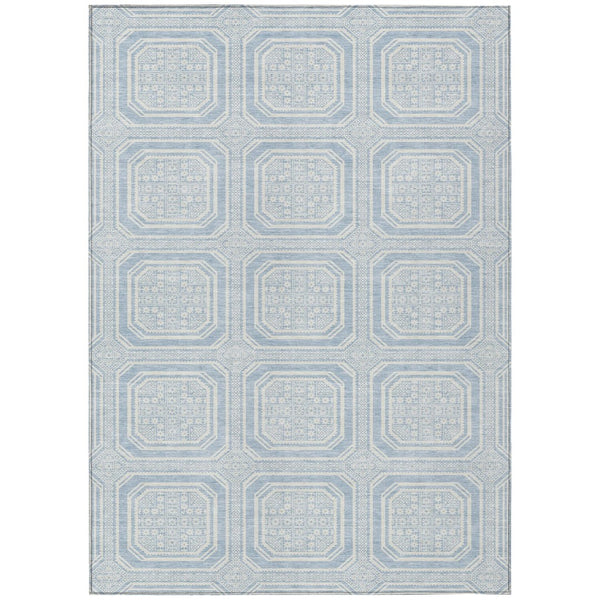 HomeRoots 5' Sky Blue and Ivory Geometric Area Rug - Stylish, Washable Design for Indoor and Outdoor Use 5' X 8' 610854