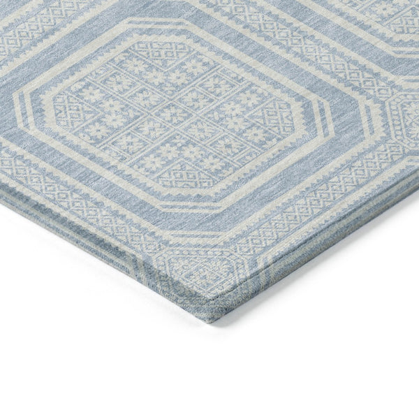 HomeRoots 5' Sky Blue and Ivory Geometric Area Rug - Stylish, Washable Design for Indoor and Outdoor Use 5' X 8' 610854