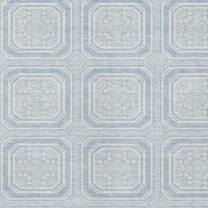 HomeRoots 5' Sky Blue and Ivory Geometric Area Rug - Stylish, Washable Design for Indoor and Outdoor Use 5' X 8' 610854