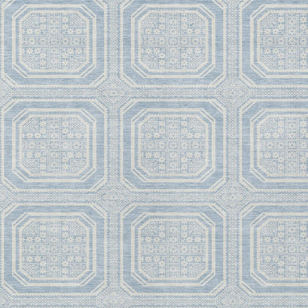 HomeRoots 5' Sky Blue and Ivory Geometric Area Rug - Stylish, Washable Design for Indoor and Outdoor Use 5' X 8' 610854