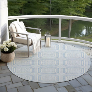 HomeRoots 5' Sky Blue and Ivory Geometric Area Rug - Stylish, Washable Design for Indoor and Outdoor Use 8' Round 610855