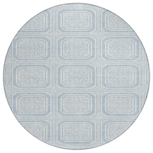 HomeRoots 5' Sky Blue and Ivory Geometric Area Rug - Stylish, Washable Design for Indoor and Outdoor Use 8' Round 610855