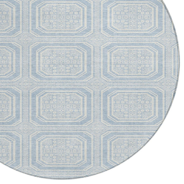 HomeRoots 5' Sky Blue and Ivory Geometric Area Rug - Stylish, Washable Design for Indoor and Outdoor Use 8' Round 610855
