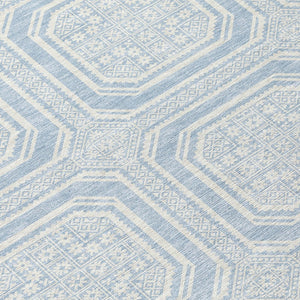 HomeRoots 5' Sky Blue and Ivory Geometric Area Rug - Stylish, Washable Design for Indoor and Outdoor Use 8' Round 610855