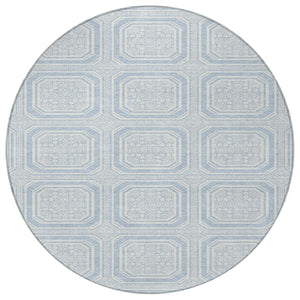 HomeRoots 5' Sky Blue and Ivory Geometric Area Rug - Stylish, Washable Design for Indoor and Outdoor Use 8' Round 610855